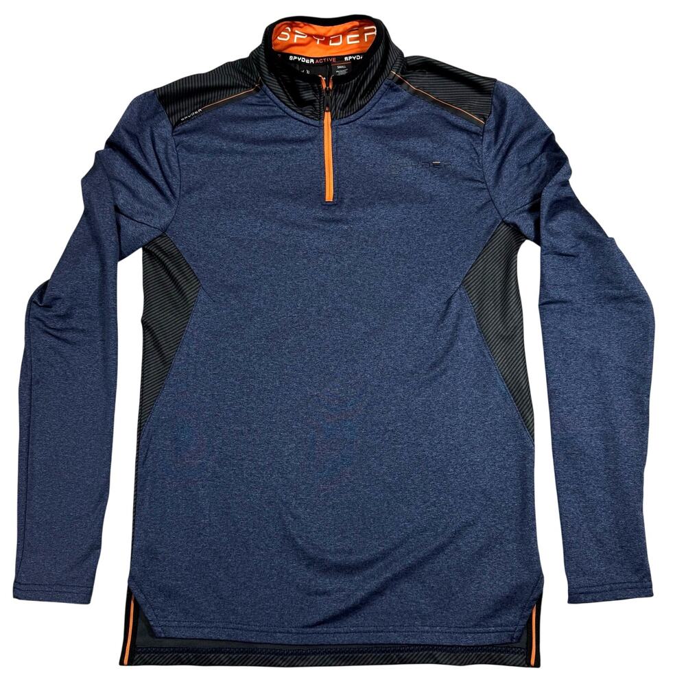 Spyder Shirt Mens S Blue Long Sleeve Performance Stretch Mock Neck Athletic
